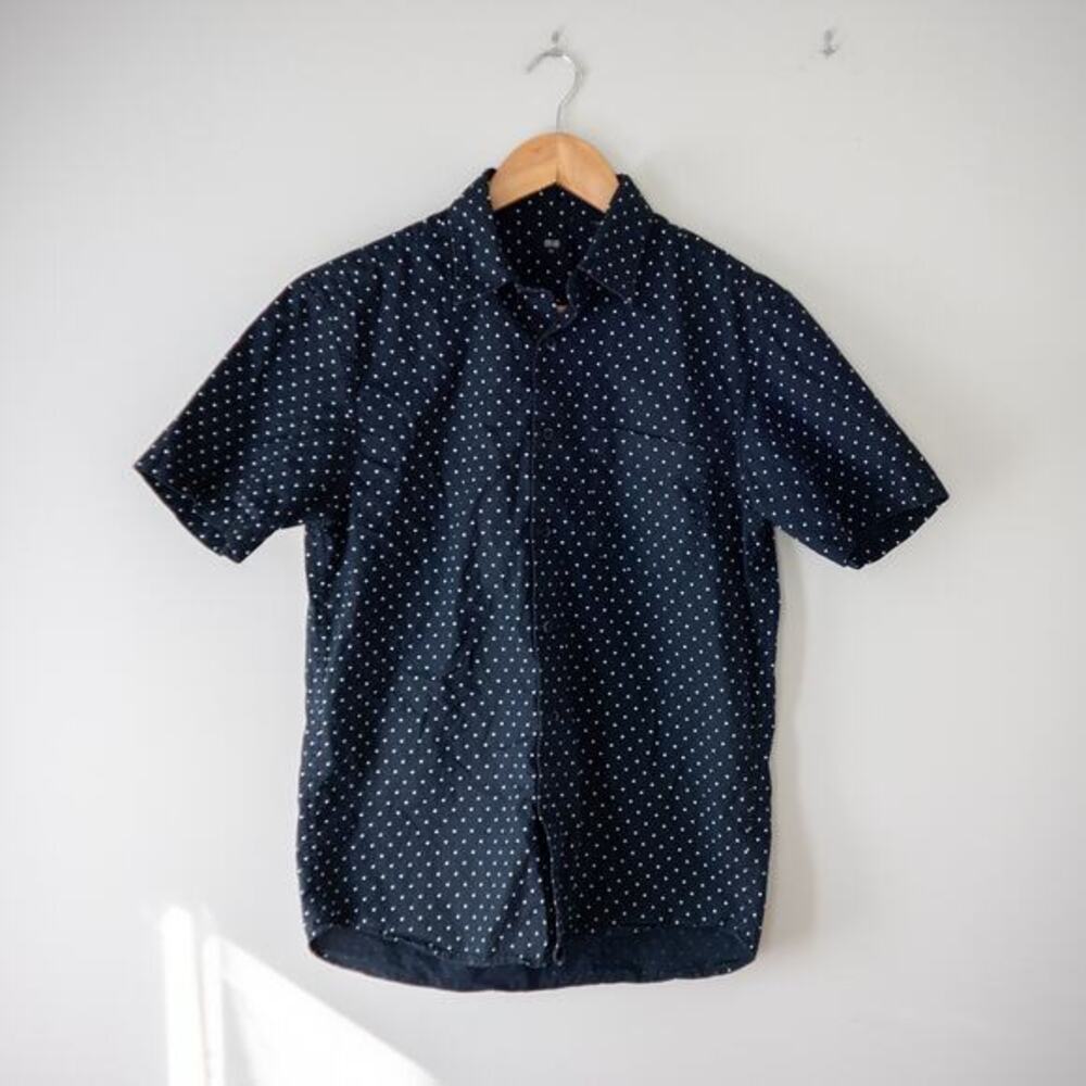 Uniqlo Blue‎ Polka Dot Button-down Men's Collared Shirt